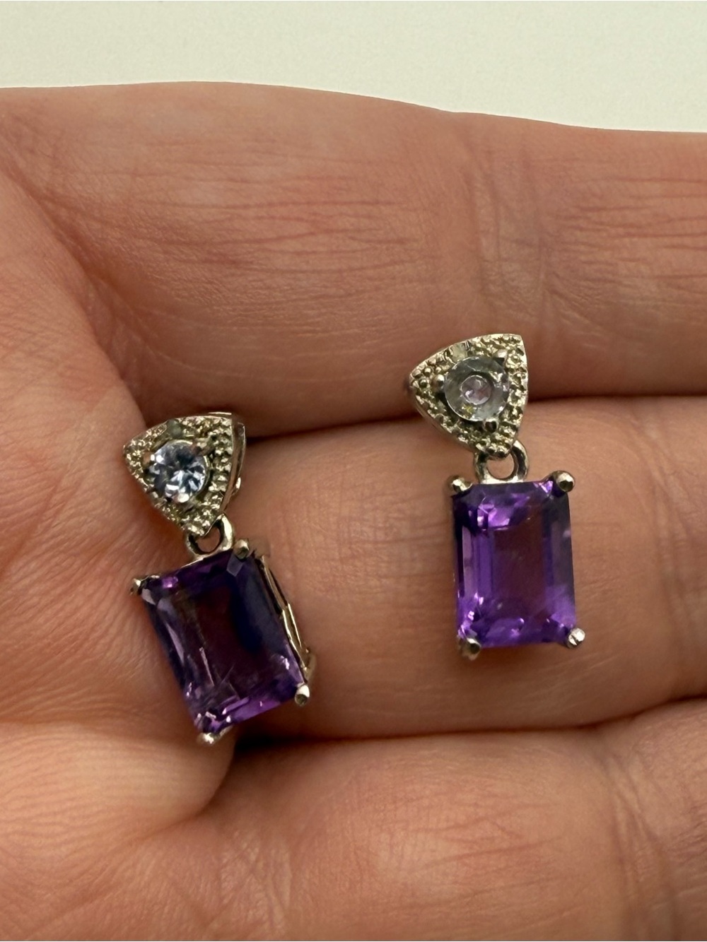 Sterling Silver‎ Amethyst & Topaz Drop Earrings for pierced ears